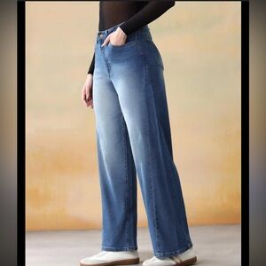 Women's Blue wide leg cross over fly Jeans
